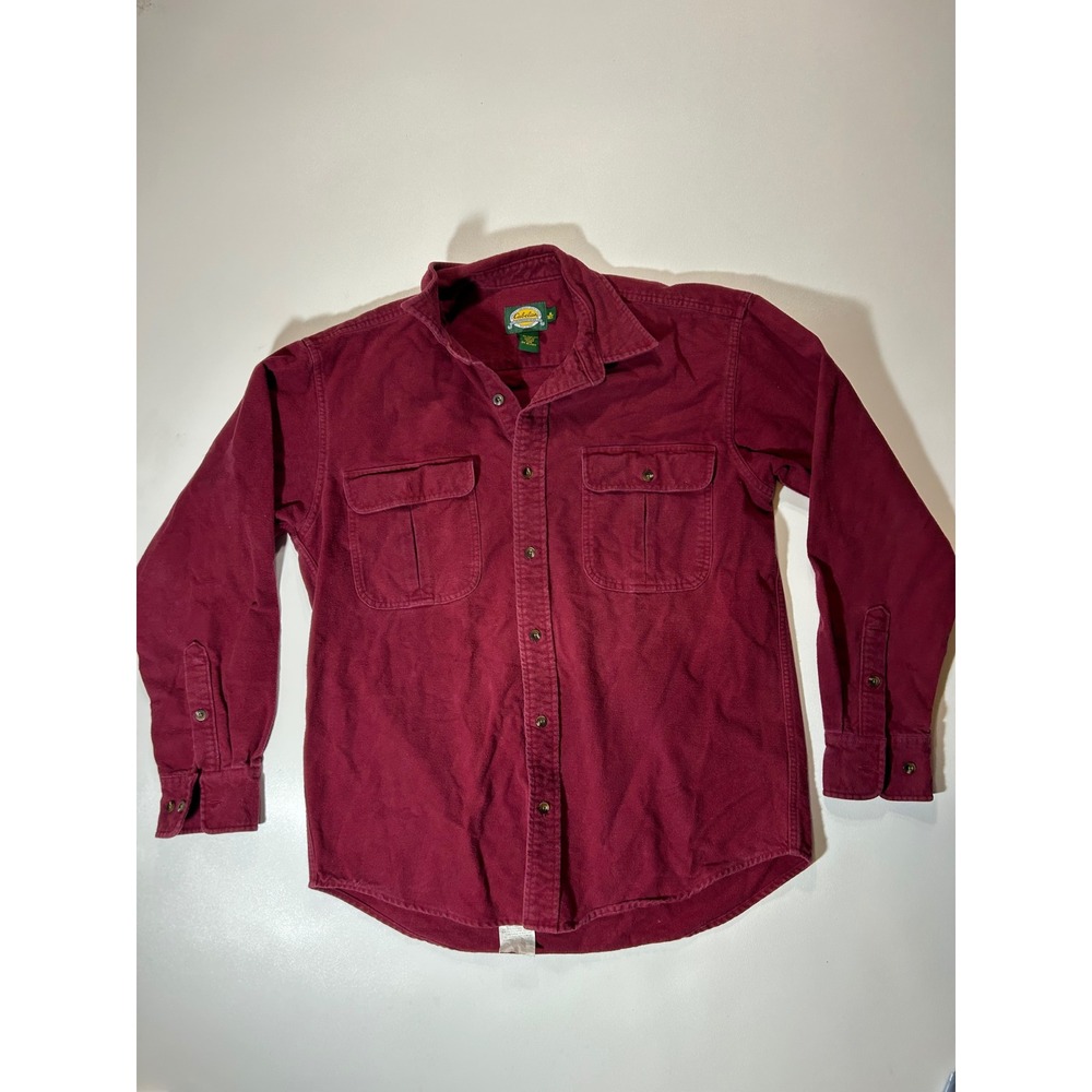 Cabelas Flannel Shirt Mens M Burgundy Red Excellent Long Sleeve Cotton Button Up